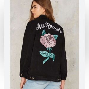 VALFRE | Women’s Black “Au Reviour” Rose Stitched Denim Jacket